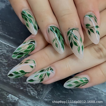 No.F370 Green Leaves Fingernails Patch 24pcs/Set