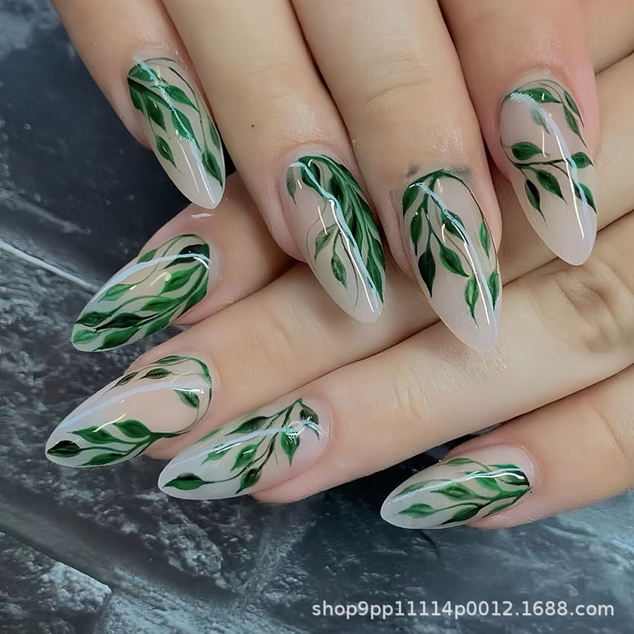 No.F370 Green Leaves Fingernails Patch 24pcs/Set