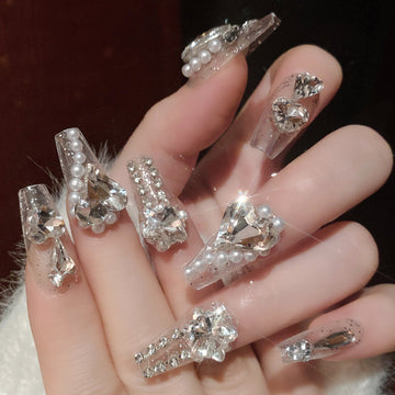 No.F28 Love Snowflake Glass Diamond Fingernails Patch 24pcs/Set