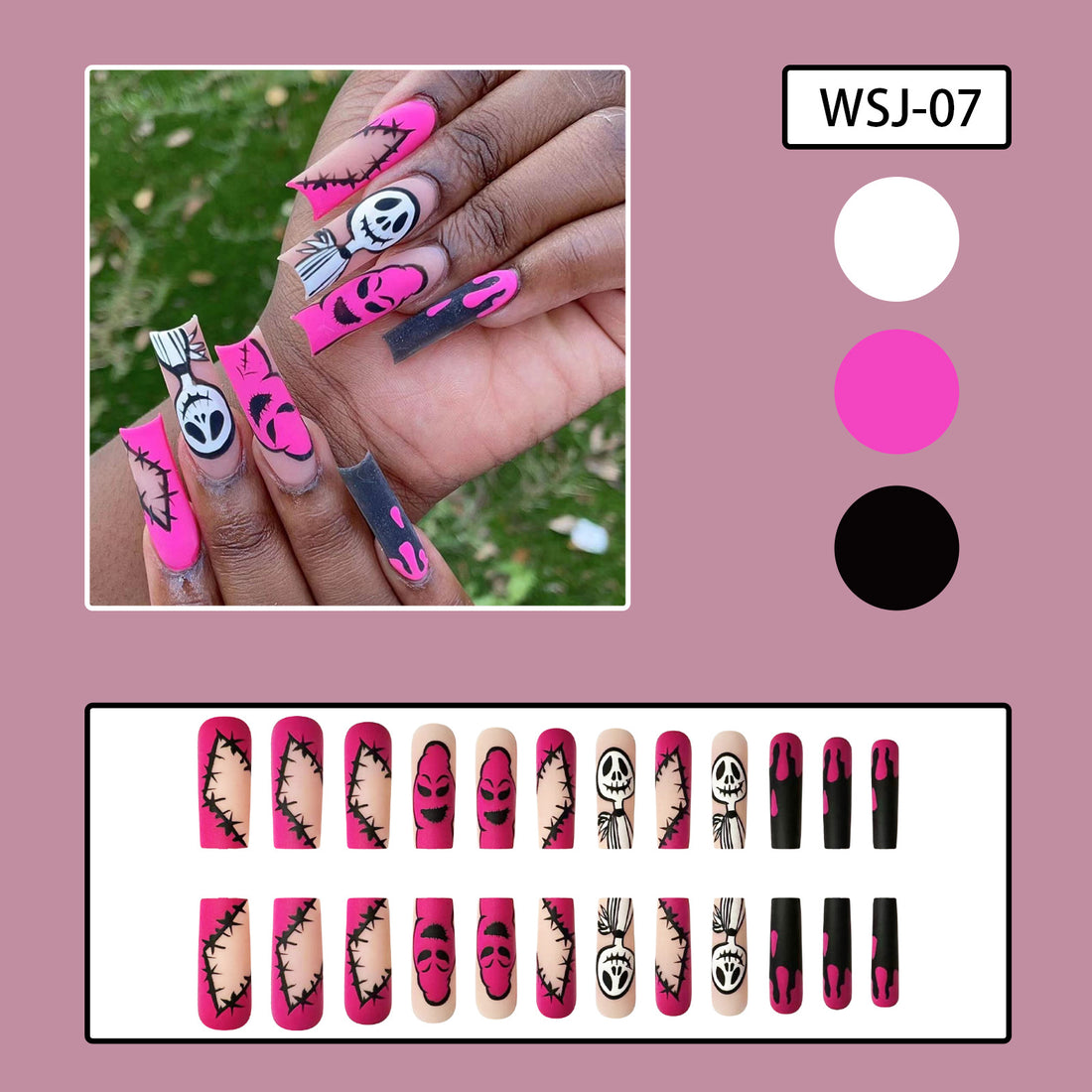 No.AW89 Halloween Pink Ghost Fingernails Patch 24pcs/Set