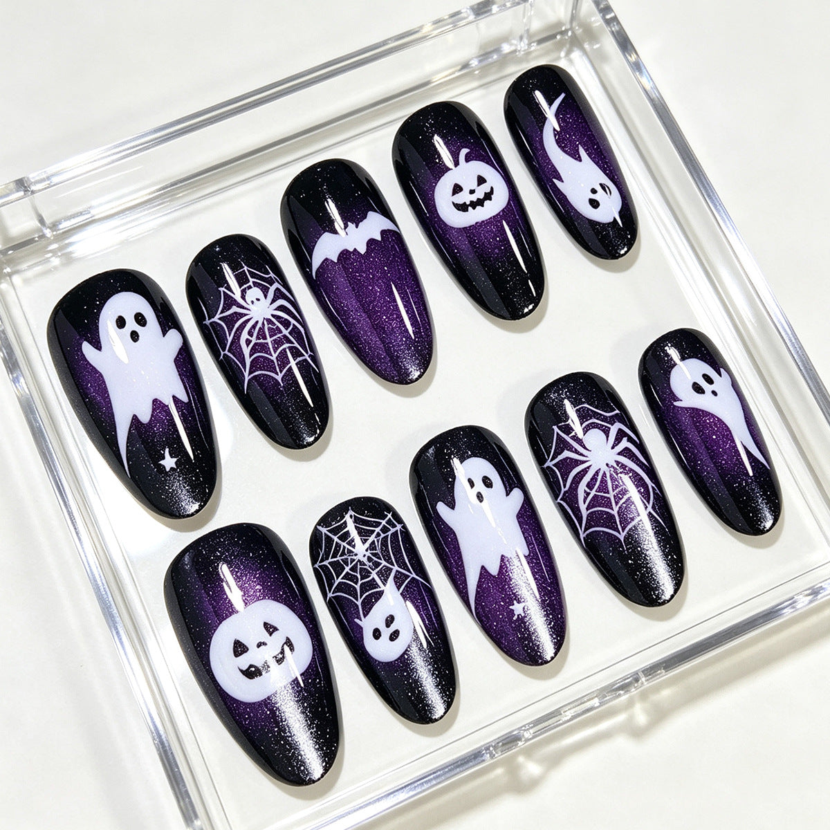 No.AW210 Halloween Purple Cat's Eye Fingernails Patch 24pcs/Set