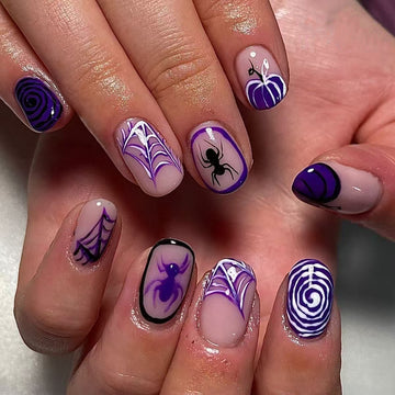 No.AW135 Halloween Purple Spider Fingernails Patch 24pcs/Set