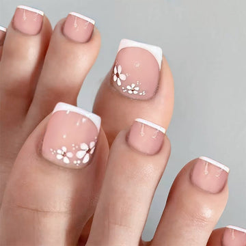 No.640 White Flowers Toenails Patch 24pcs/Set
