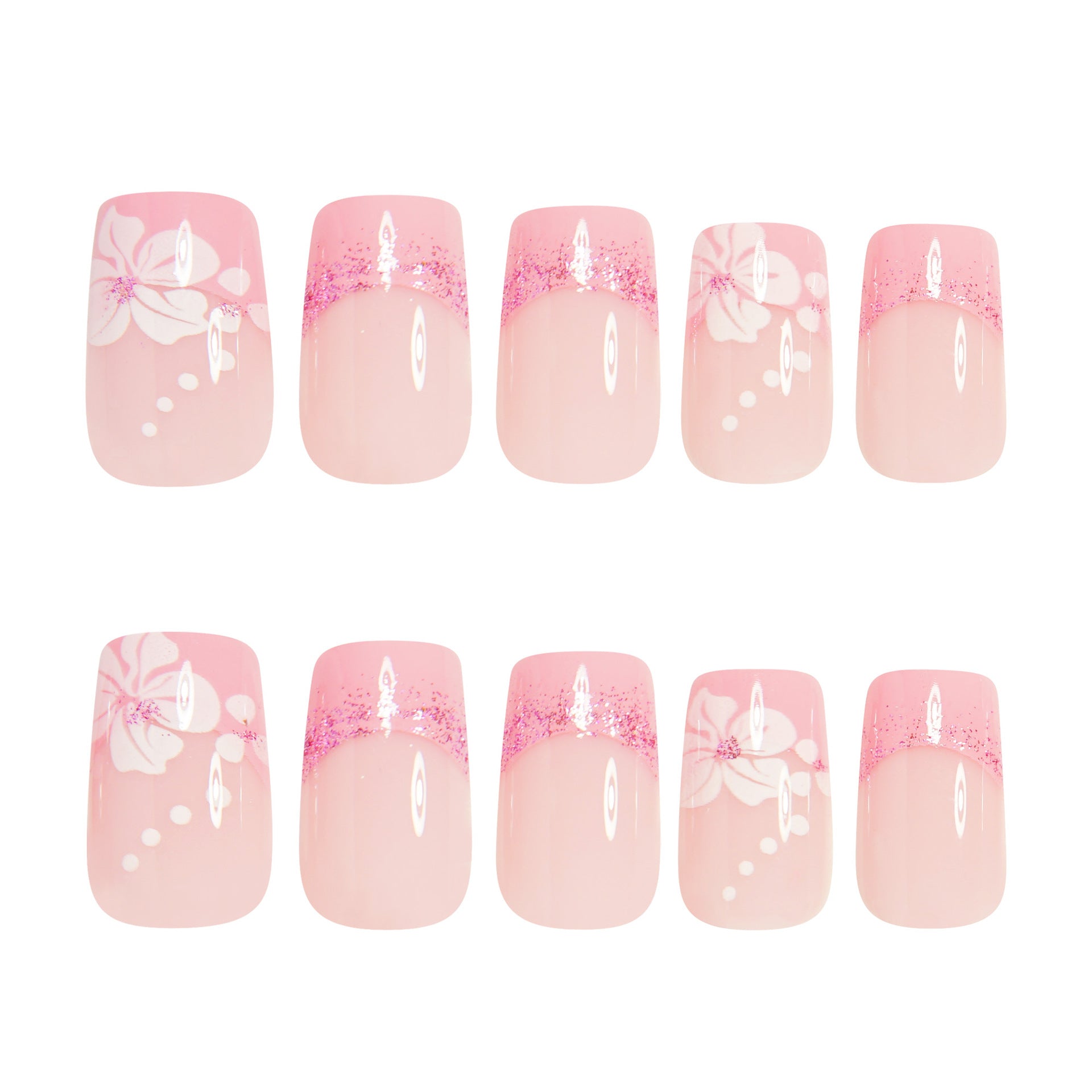 No.F377 Pink Glitter Fingernails Patch 24pcs/Set