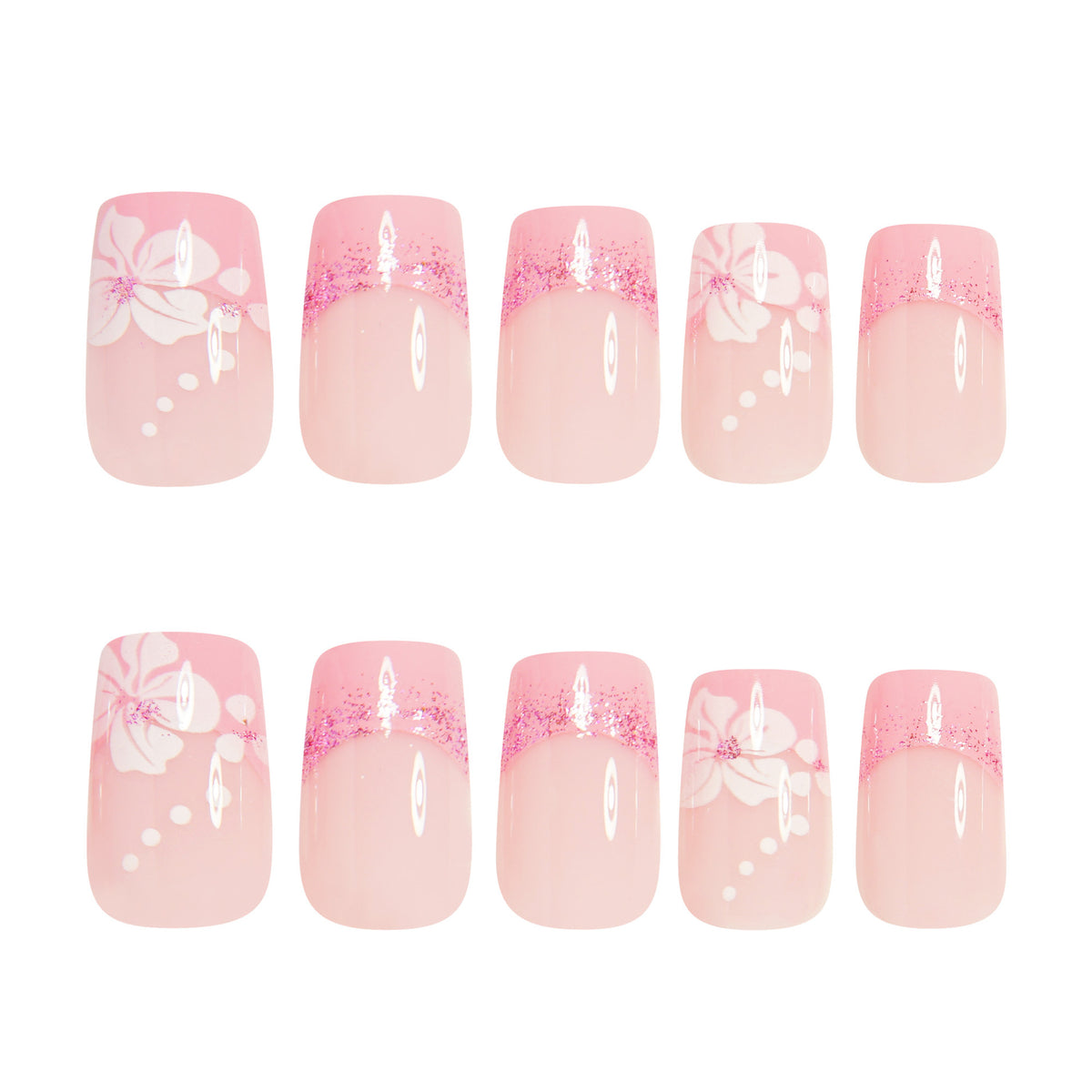 No.F377 Pink Glitter Fingernails Patch 24pcs/Set