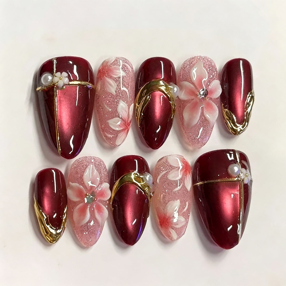 No.F850 Wine Red Cat's Eye Fingernails Patch 30pcs/Set