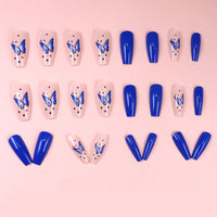 No.F92 Long Ballet Blue Butterfly Fingernails Patch 24pcs/Set