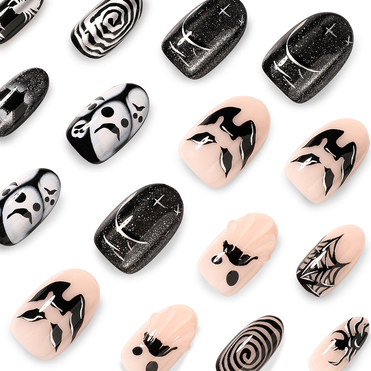 No.AW211 Halloween Black Cat's Eye Fingernails Patch 24pcs/Set