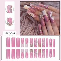 No.F543 Pink Flower Long Fingernails Patch 24pcs/Set