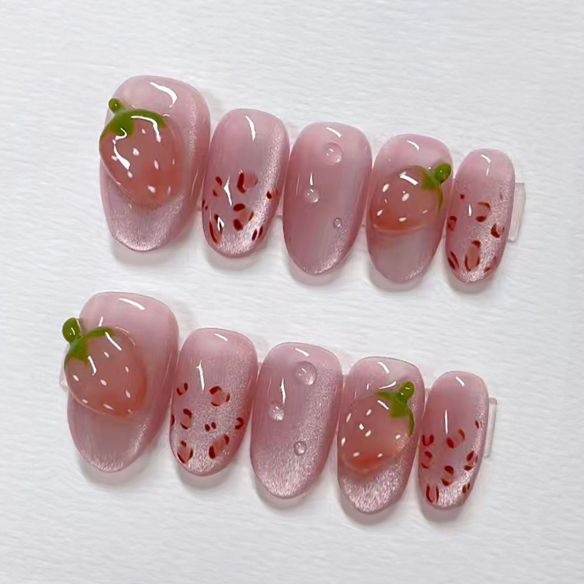 No.F643 Pink Strawberry Fingernails Patch 24pcs/Set