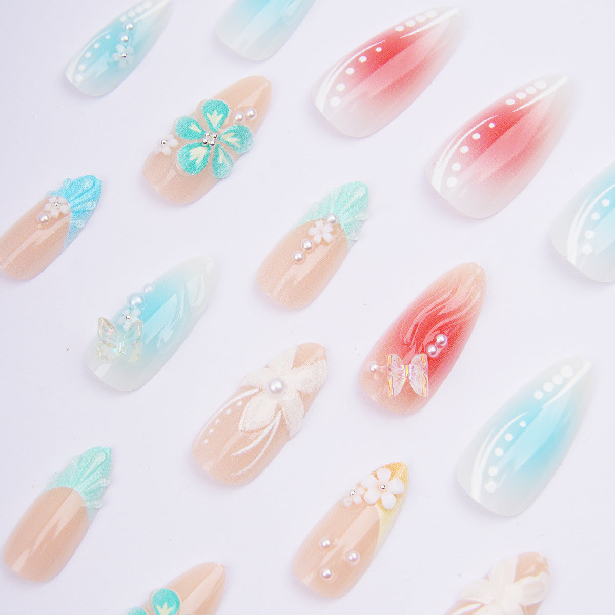 No.F463 Blue Beach Fingernails Patch 24pcs/Set