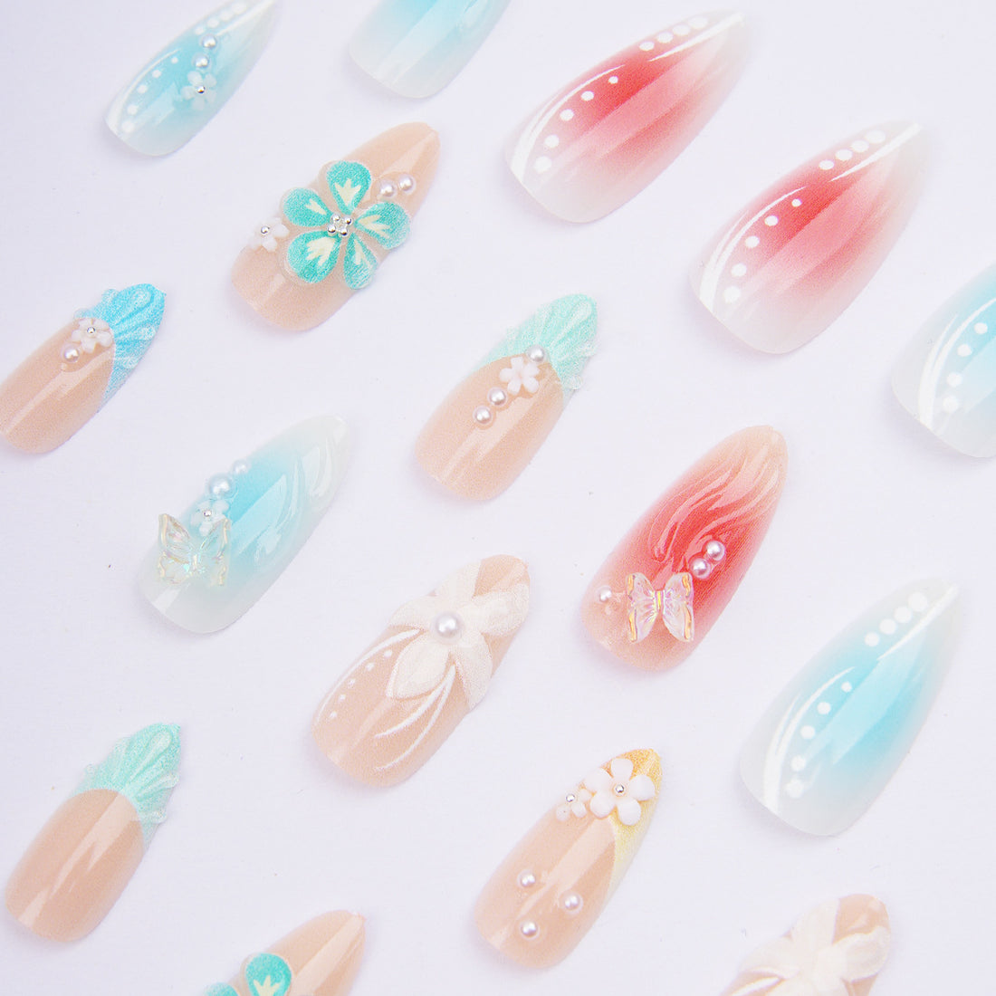 No.F463 Blue Beach Fingernails Patch 24pcs/Set