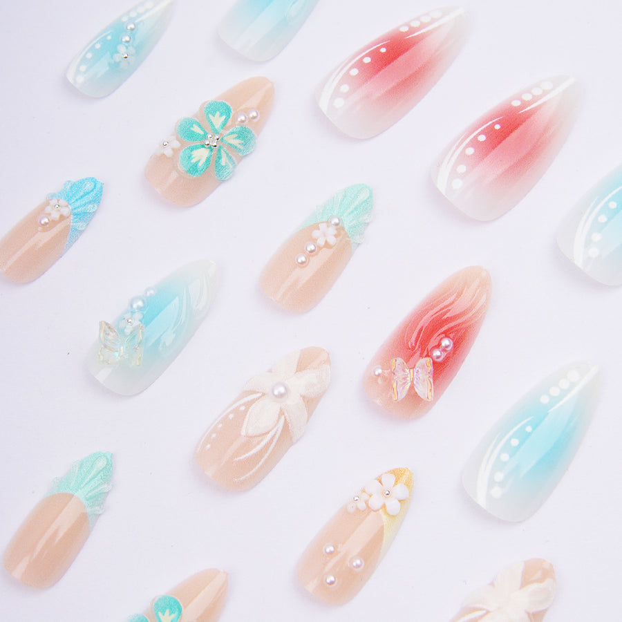 No.F463 Blue Beach Fingernails Patch 24pcs/Set