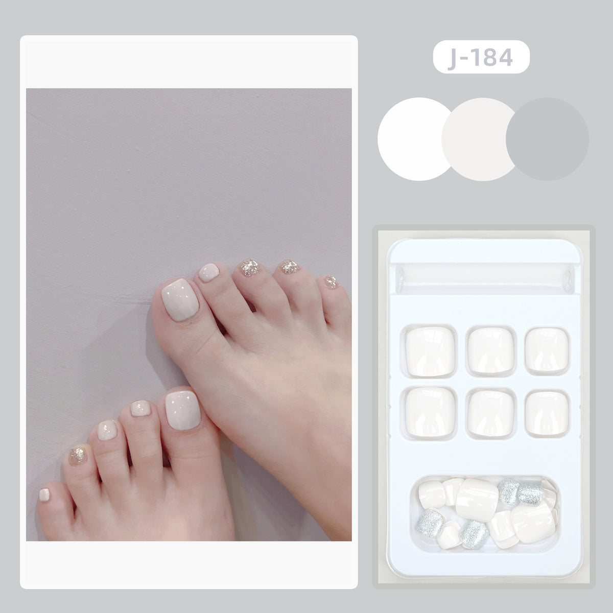 No.67 Silver Glitter Press On Toenails 24pcs/Set