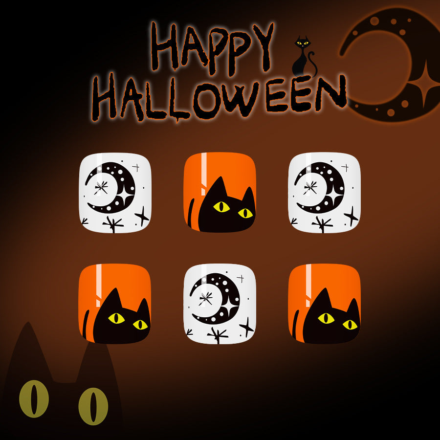 No.AW124 Halloween Cute Kitten Pumpkin Toenails Patch 24pcs/Set
