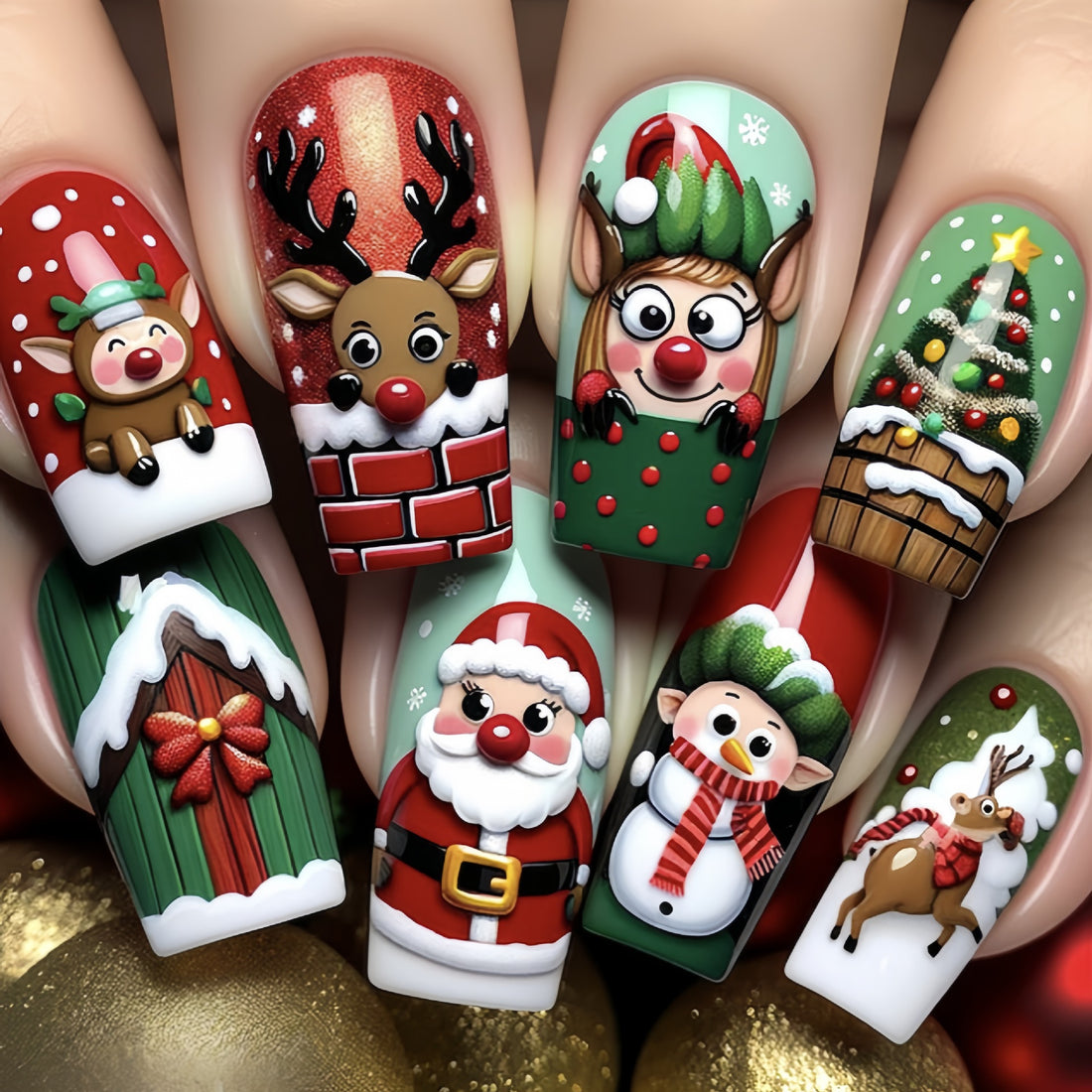 No.CM92 Christmas Elk Long Fingernails Patch 24pcs/Set