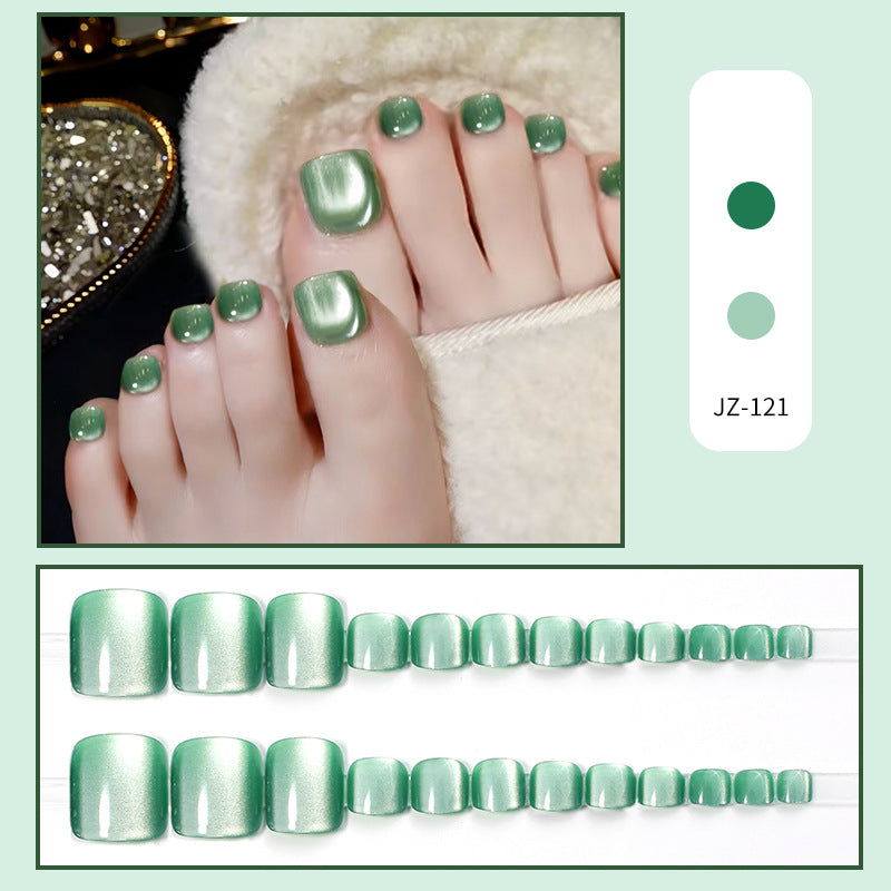 Summer Cat Eye Fresh Green Toe Nails 24pcs/Set