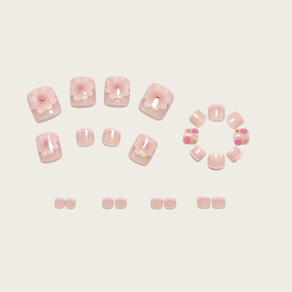 No.755 Pink Flowers Toenails Patch 24pcs/Set
