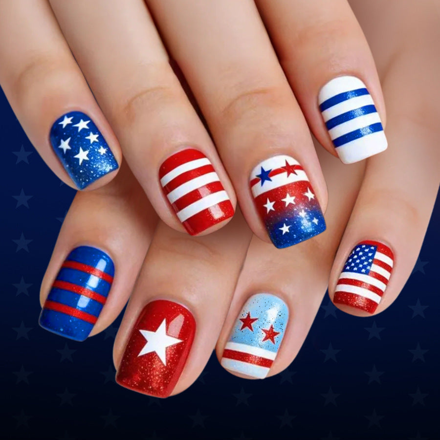 No.JNU7 Striped Glitter Fingernails Patch 24pcs/Set