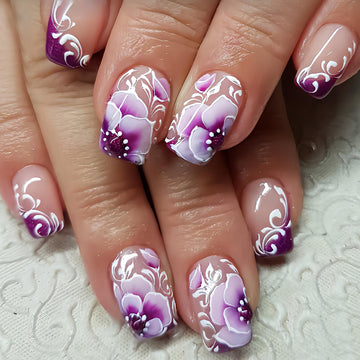 No.F372 Purple Flower Fingernails Patch 24pcs/Set