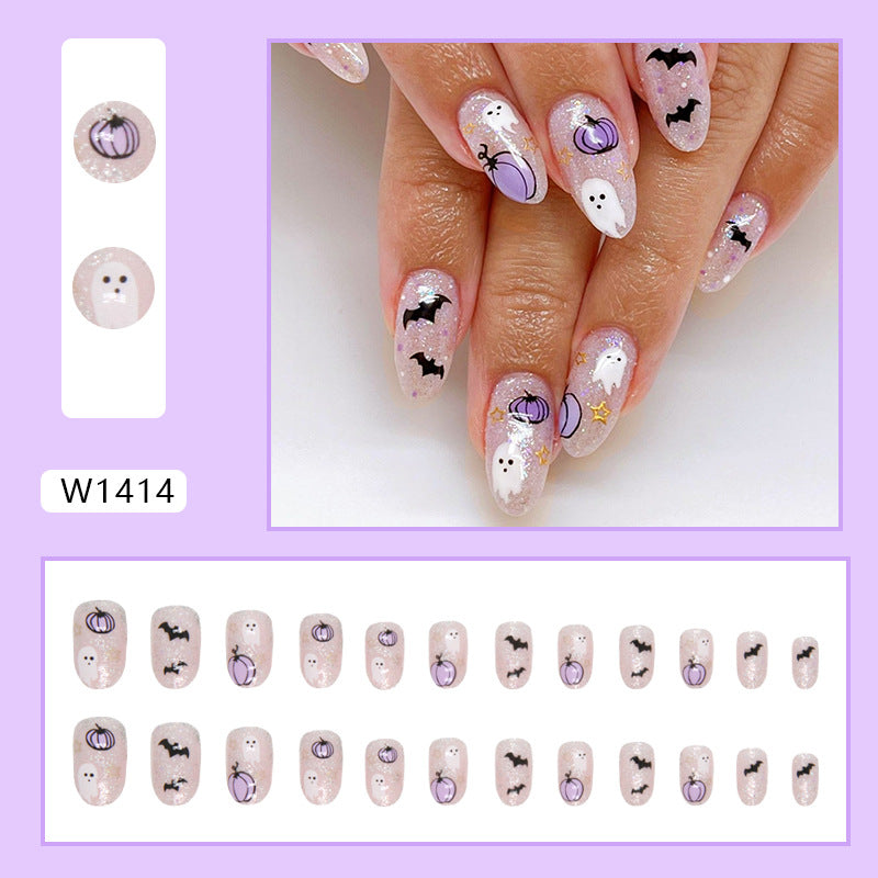 No.AW153 Halloween Pumpkin Bat Fingernails Patch 24pcs/Set