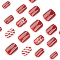 No.CM47 Christmas Red Candy Stripes Fingernails Patch 24pcs/Set