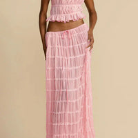 Halterneck Backless Pleated Tiered Skirt Two-piece Set