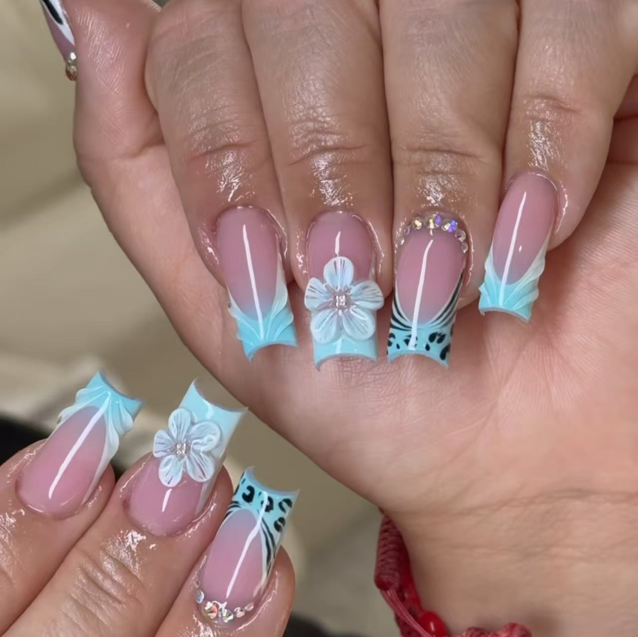 No.F495 Blue Flower Fingernails Patch 24pcs/Set