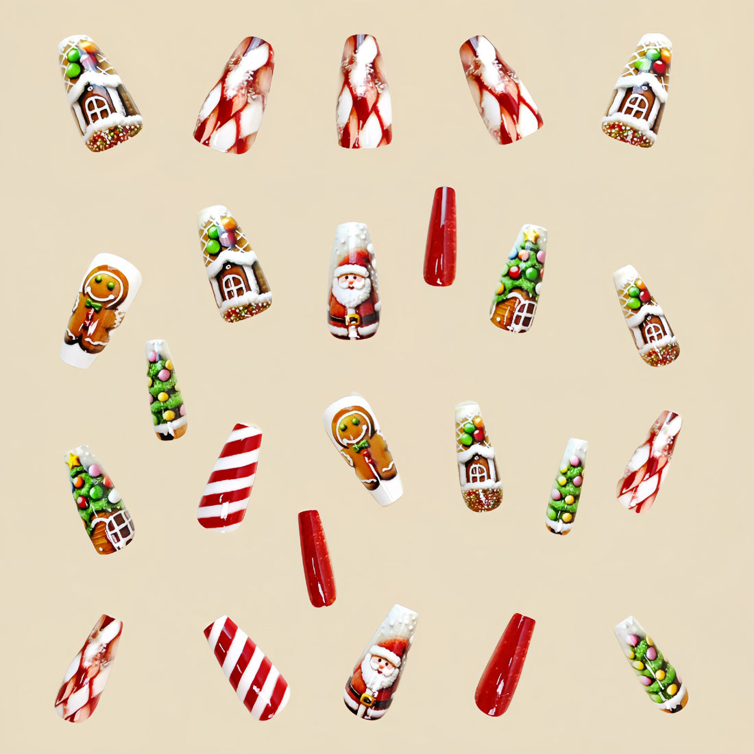 No.CM98 Christmas Candy Long Fingernails Patch 24pcs/Set