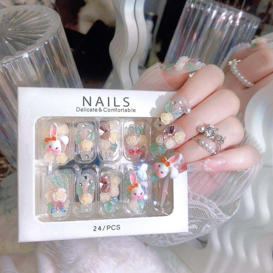 No.ET22 Fashion Bunny Fingernails Patch 24pcs/Set