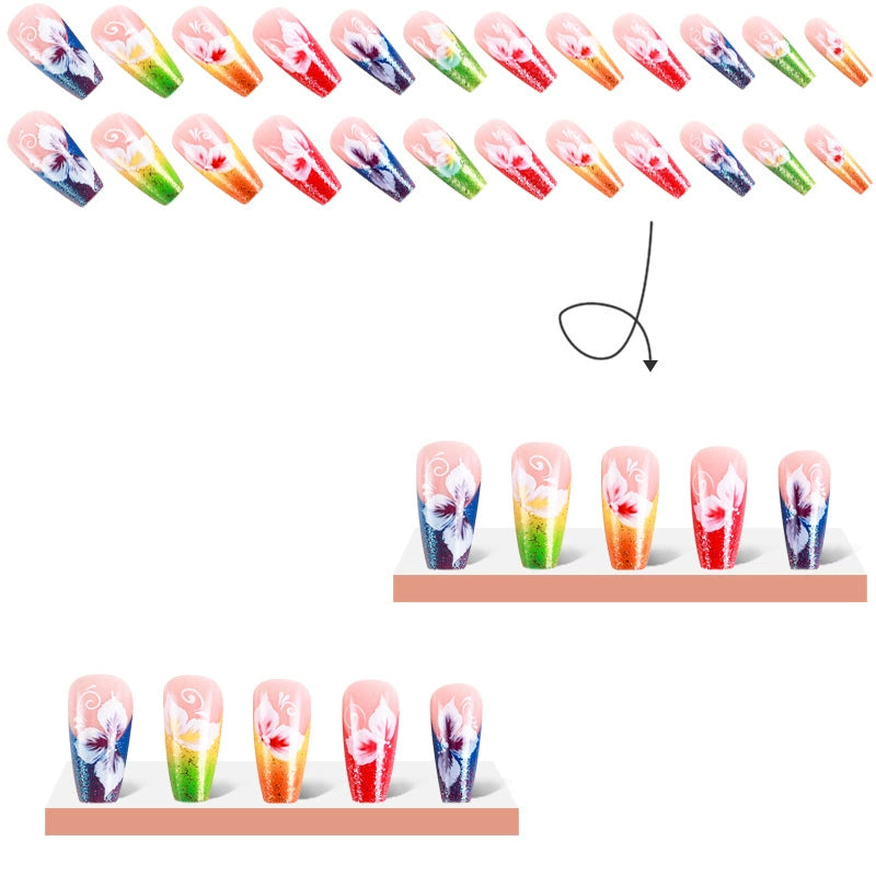 No.F261 Colorful Flowers Fingernails Patch 24pcs/Set