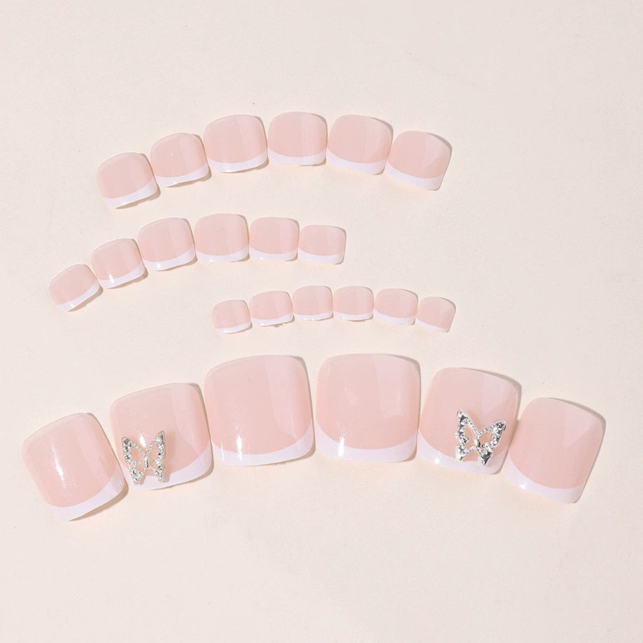 No.417 Pink Butterfly Toenails Patch 24pcs/Set