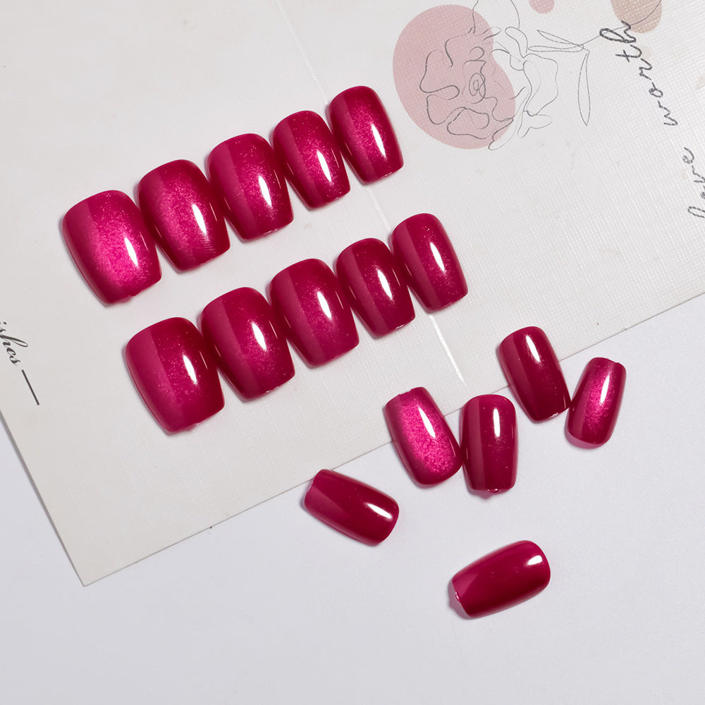 No.F669 Rose Red Cat's Eye Fingernails Patch 24pcs/Set