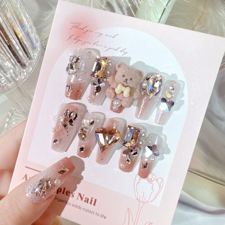 No.F300 Cartoon Plush Bear Fingernails Patch 24pcs/Set