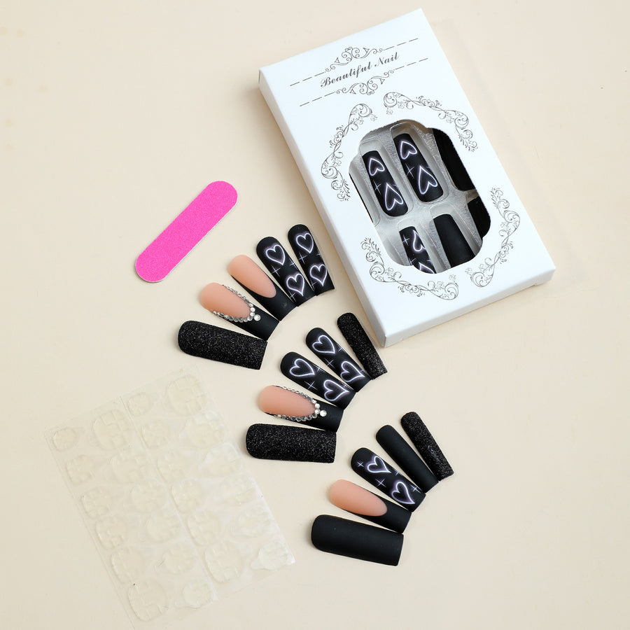 No.VN19 Black Love Fingernails Patch 24pcs/Set