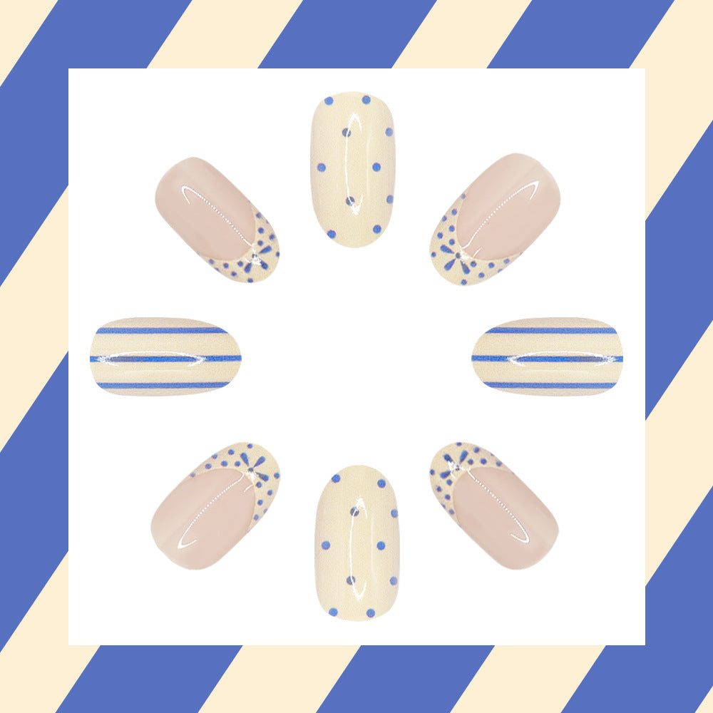 No.F744 Blue Polka Dots Fingernails Patch 24pcs/Set