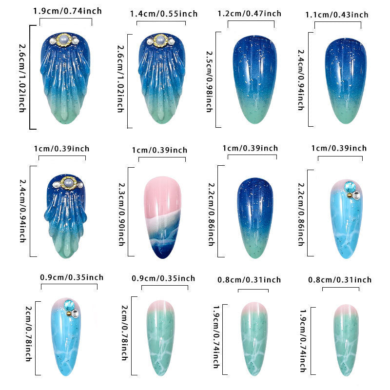 No.F596 Beach Seashells Cat's Eye Fingernails Patch 24pcs/Set
