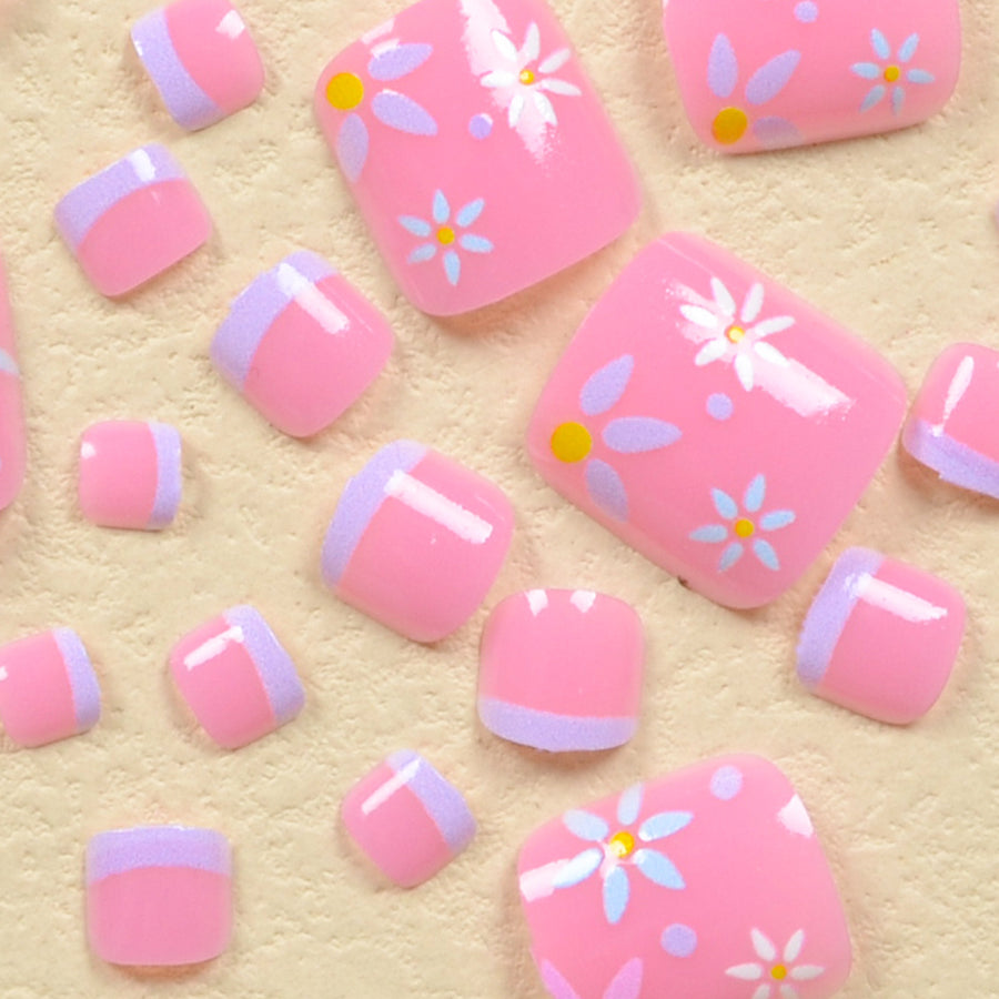 No.307 Pink Flower Toenail Patch 24pcs/Set