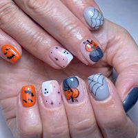 No.AW70 Halloween Multicolor Pumpkin Fingernails Patch 24pcs/Set