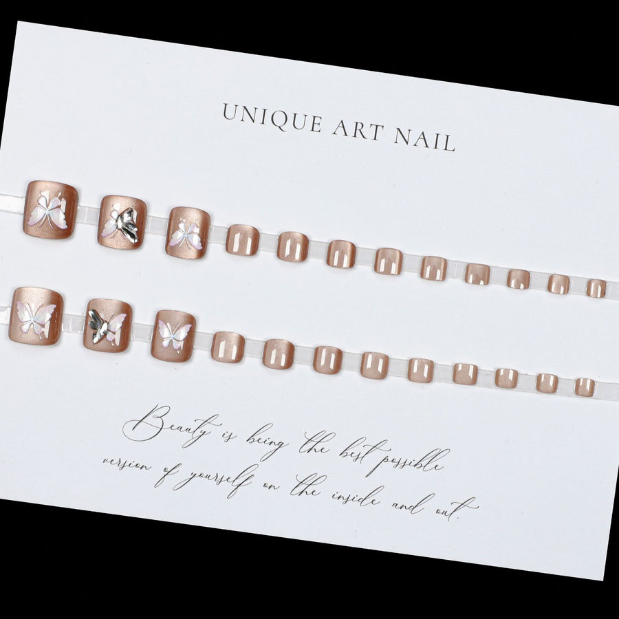 Butterfly Nude Cat Eye Toenail 24pcs/Set