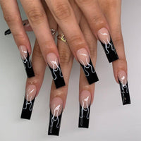 No.F189 Black Flame Long Fingernails Patch 24pcs/Set