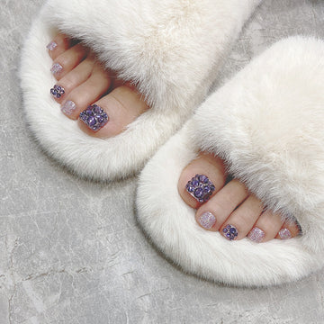 No.157 Purple Glitter Diamond Stickers Toenails 24pcs/Set