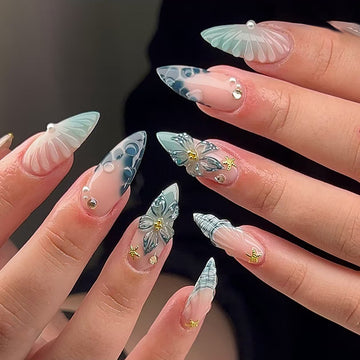 No.F459 Retro Blue Fingernails Patch 24pcs/Set