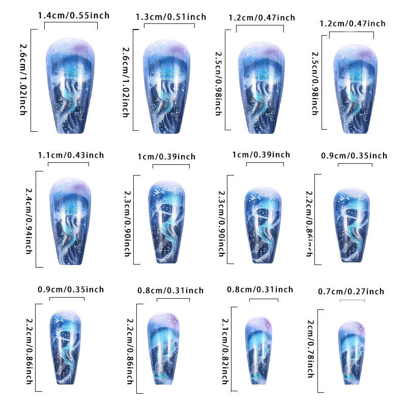 No.F52 Blue Jellyfish Fingernails Patch 24pcs/Set
