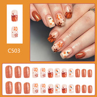 No.AW16 Halloween Short Glossy Ghost Flower Pumpkin Fingernails Patch 24pcs/Set