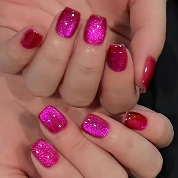 No.F669 Rose Red Cat's Eye Fingernails Patch 24pcs/Set