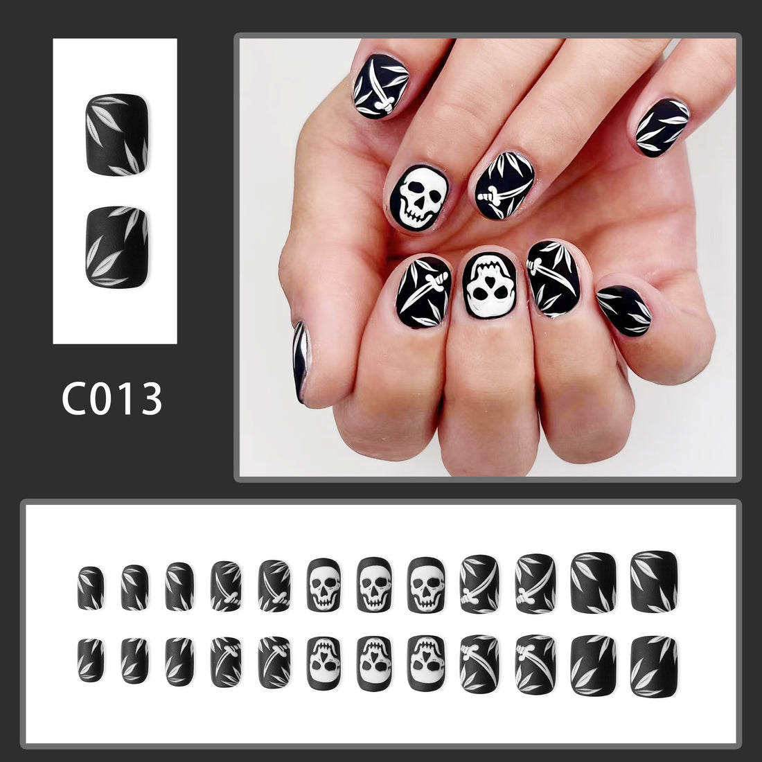 No.AW67 Halloween Skull Black&White Fingernails Patch 24pcs/Set