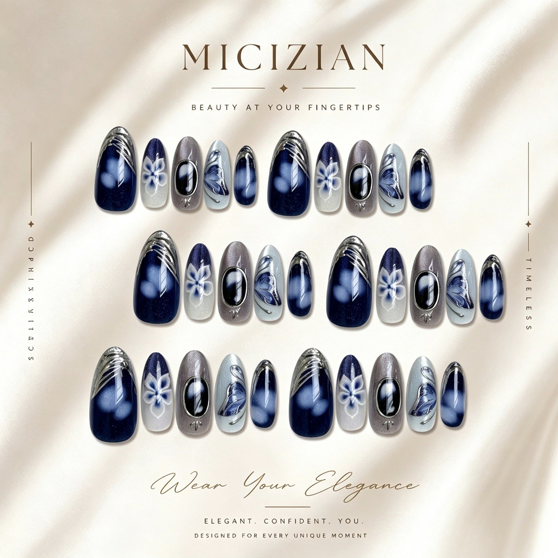 No.F869 Blue Cat's Eye Fingernails Patch 24pcs/Set