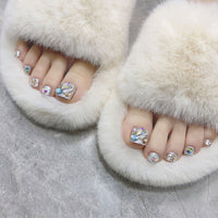 Flashing White Diamond Toenail 24pcs/Set