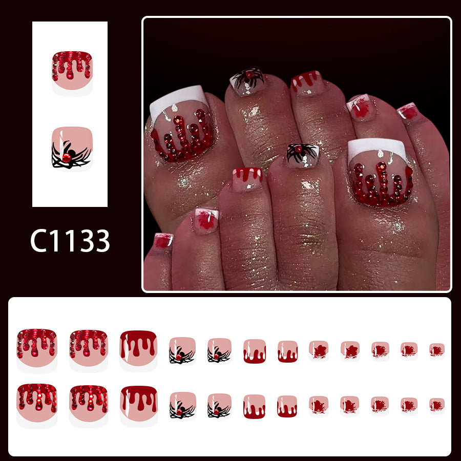 No.AW127 Halloween Dark Red Toenails Patch 24pcs/Set